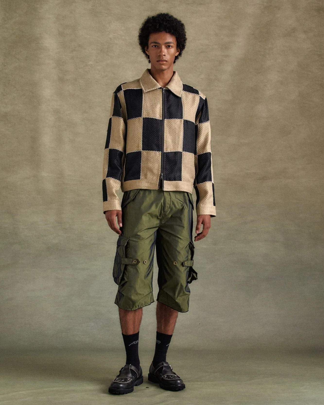 PATCHWORK ZIP-UP JACKET awa694m(BLACK/BEIGE) sold by Andersson Bell product image thumbnail 5