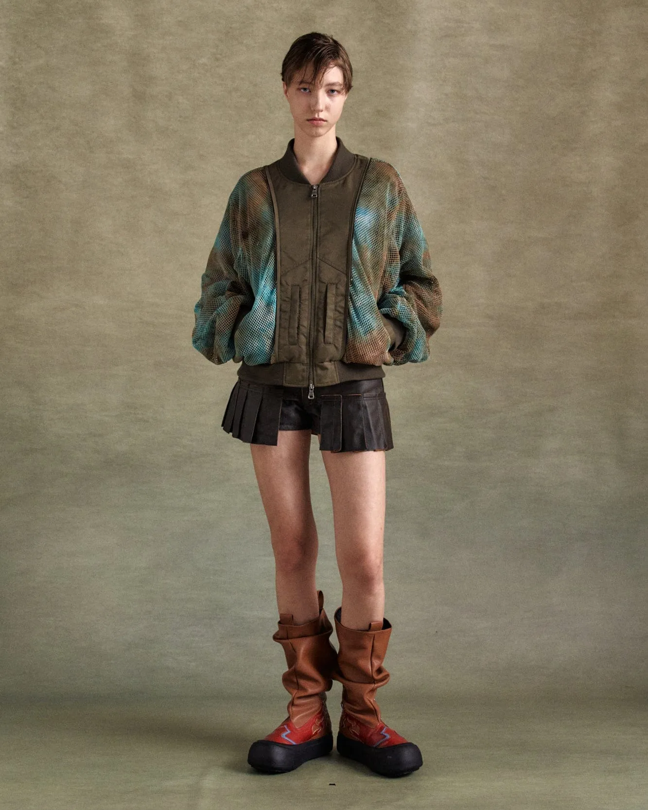 UNISEX DOUBLE LAYER MESH BOMBER awa701u(BROWN) sold by Andersson Bell