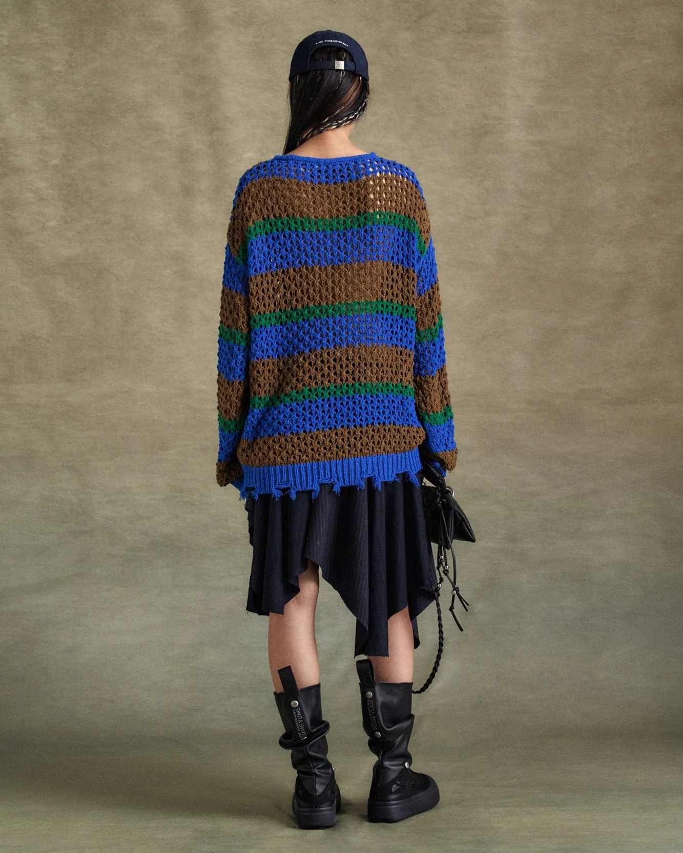 UNISEX DAMAGED STRIPE BOATNECK SWEATER atb1239u(BLUE/GREEN) sold by Andersson Bell product image thumbnail 4