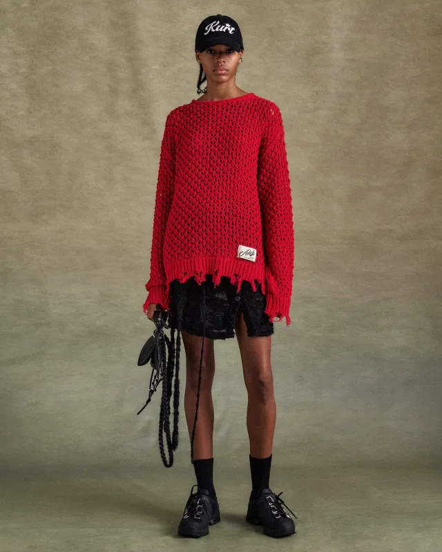 UNISEX DAMAGED BOATNECK SWEATER atb1240u(RED) made by Andersson Bell