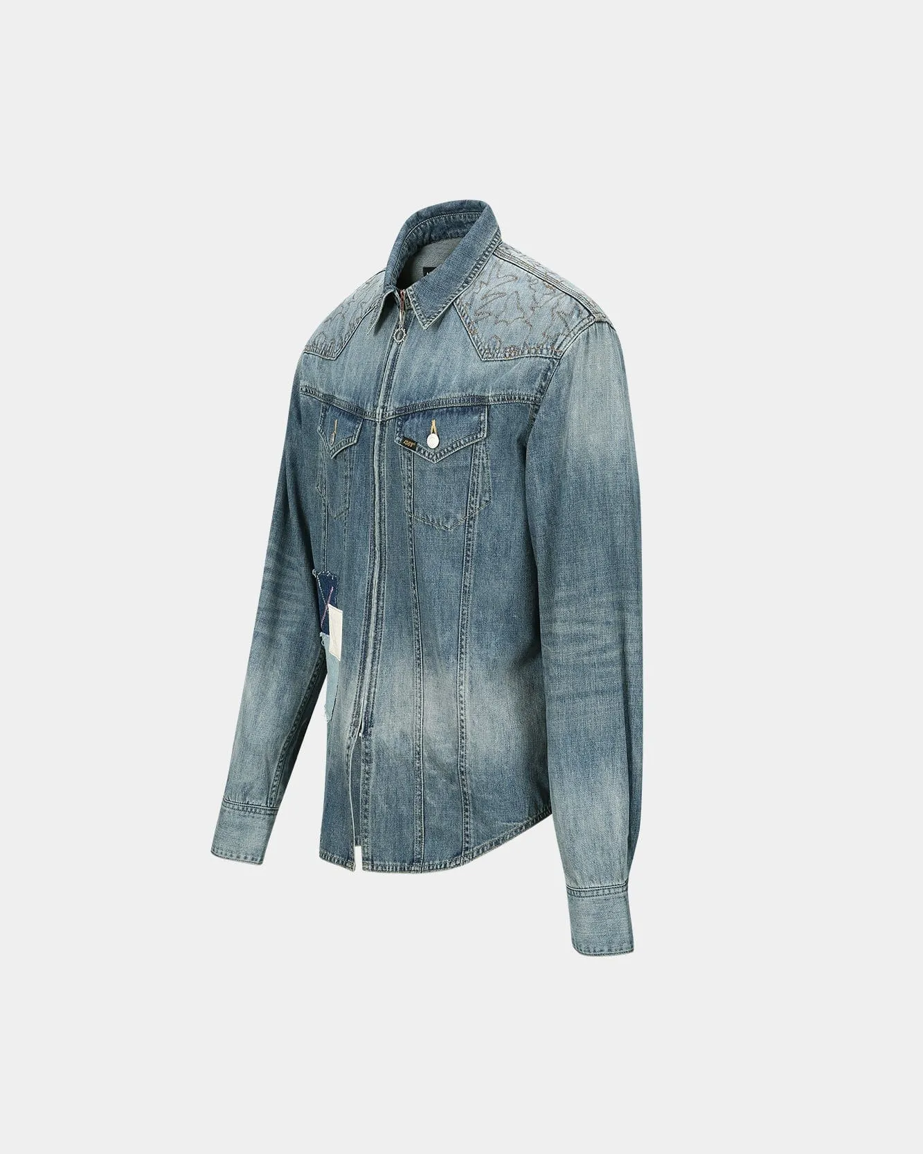 EMBROIDERY PATCHWORK DENIM SHIRTS atb1273m(BLUE) sold by Andersson Bell product image thumbnail 3