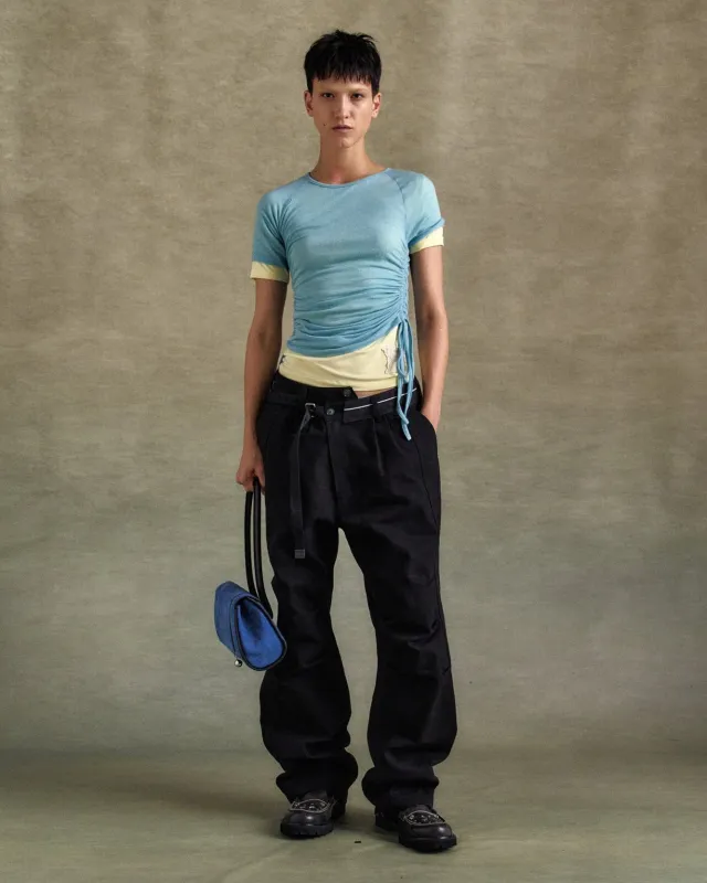 UNISEX BLACK CROSS-OVER WIDE JEANS apa804u(BLACK) made by Andersson Bell