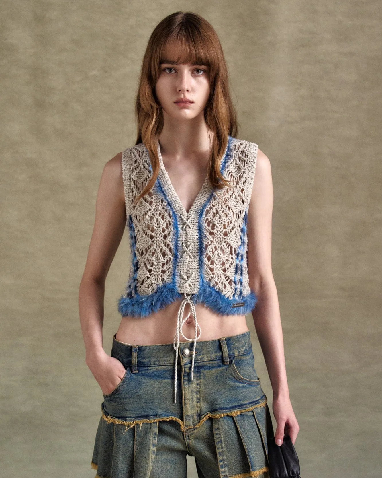 WESTERN LACE-UP KNIT VEST atb1318w(BEIGE) sold by Andersson Bell