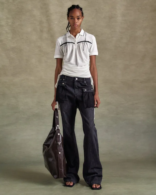 FLOWER LACE ATTACHED BOOTCUT JEANS apa796w(WASHED BLACK) made by Andersson Bell