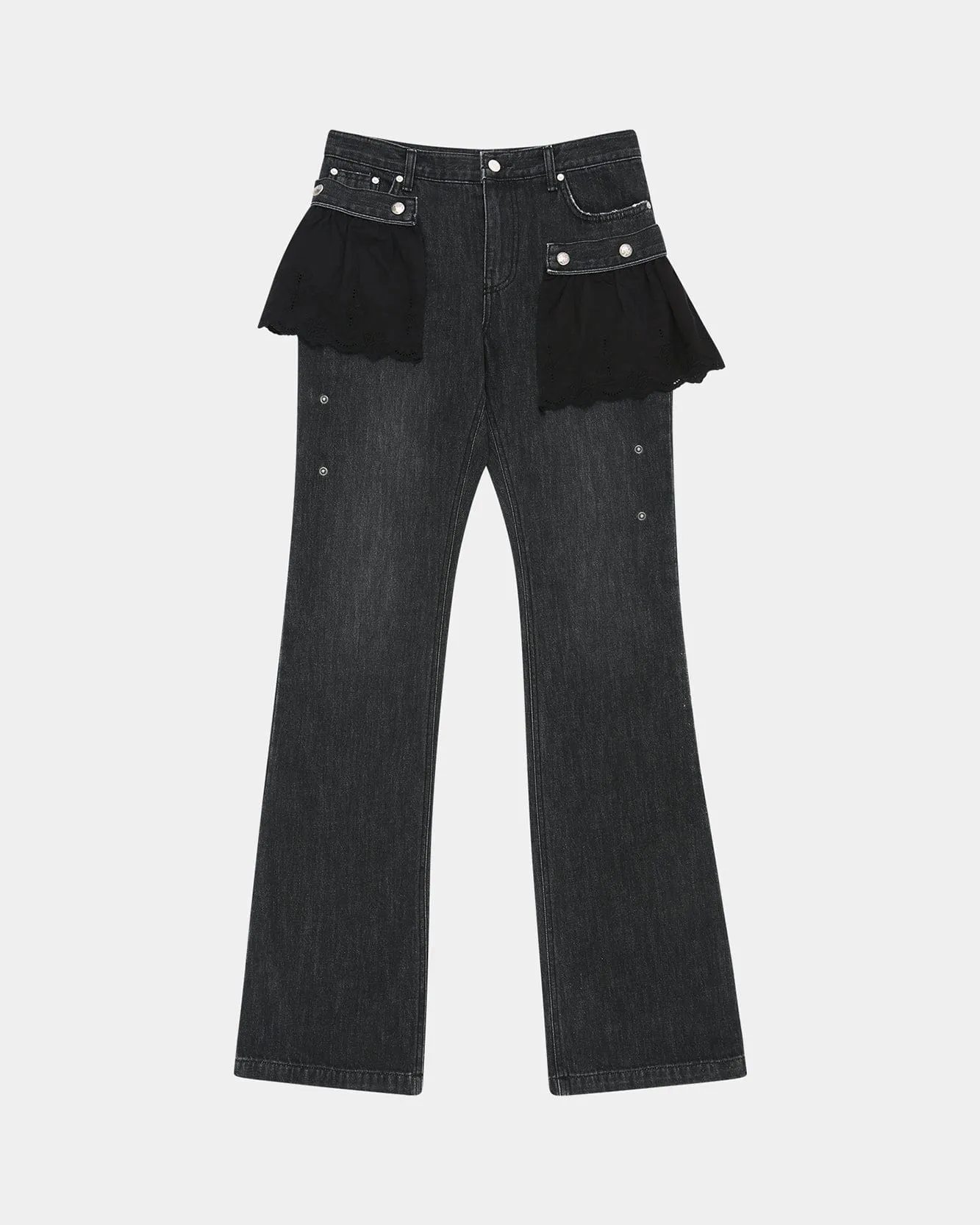 FLOWER LACE ATTACHED BOOTCUT JEANS apa796w(WASHED BLACK) sold by Andersson Bell product image thumbnail 2