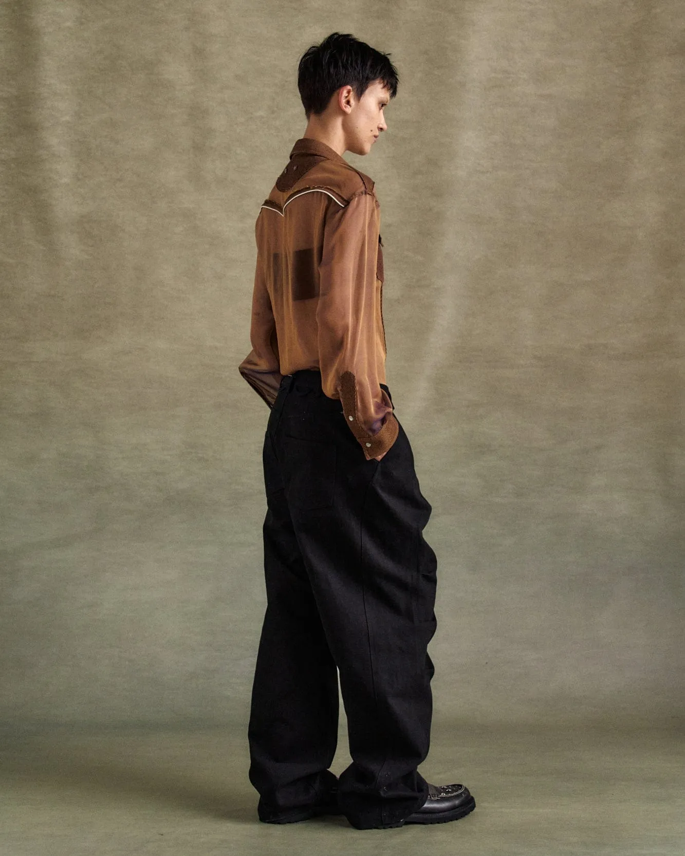 HERRINGBONE CUT-OUT SILK CHIFFON SHIRTS atb1304w(BROWN) sold by Andersson Bell product image thumbnail 5
