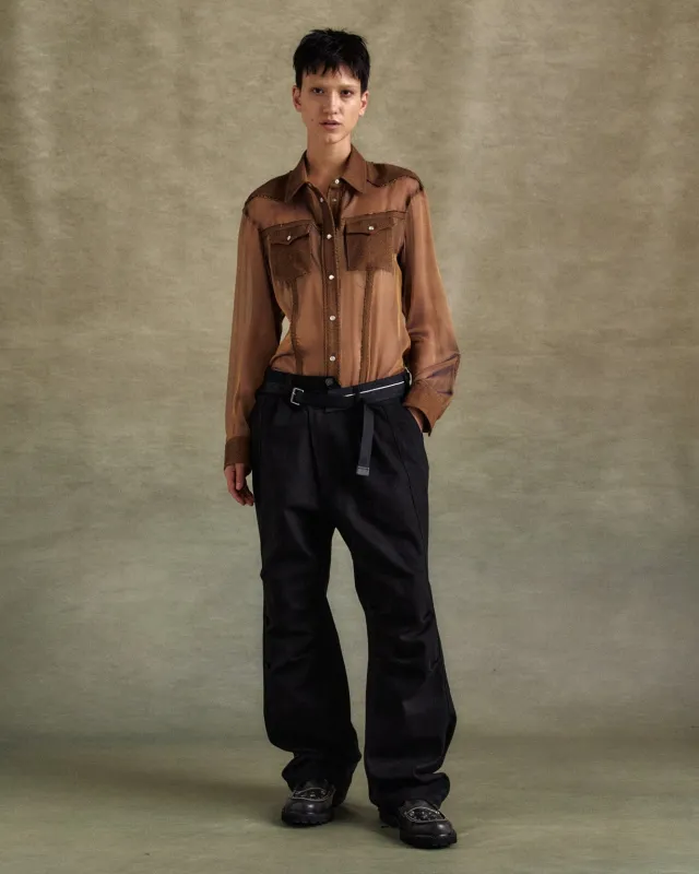 HERRINGBONE CUT-OUT SILK CHIFFON SHIRTS atb1304w(BROWN) made by Andersson Bell