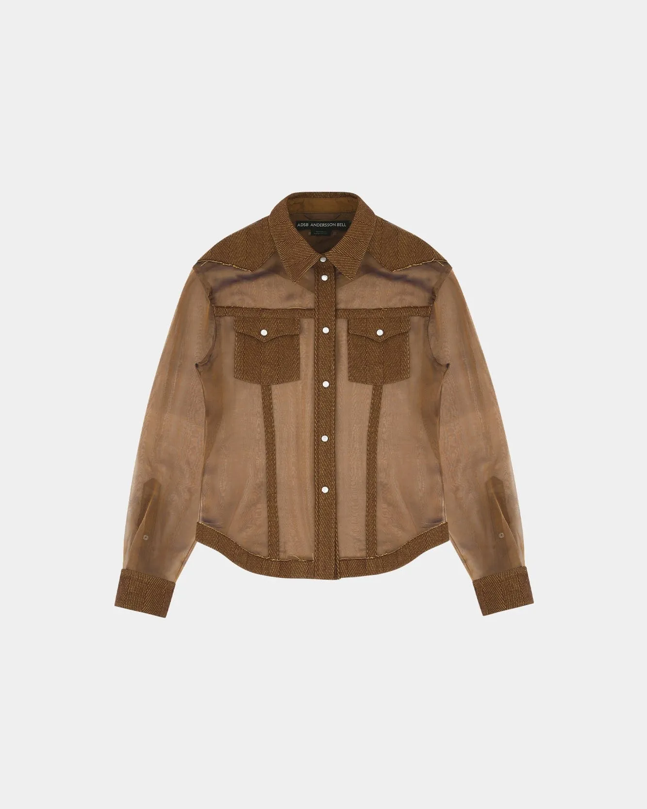 HERRINGBONE CUT-OUT SILK CHIFFON SHIRTS atb1304w(BROWN) sold by Andersson Bell product image thumbnail 2