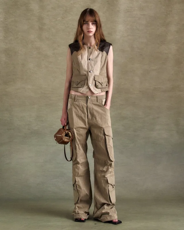 WAXED UTILITY POCKET CARGO PANTS apa822w(BEIGE) made by Andersson Bell