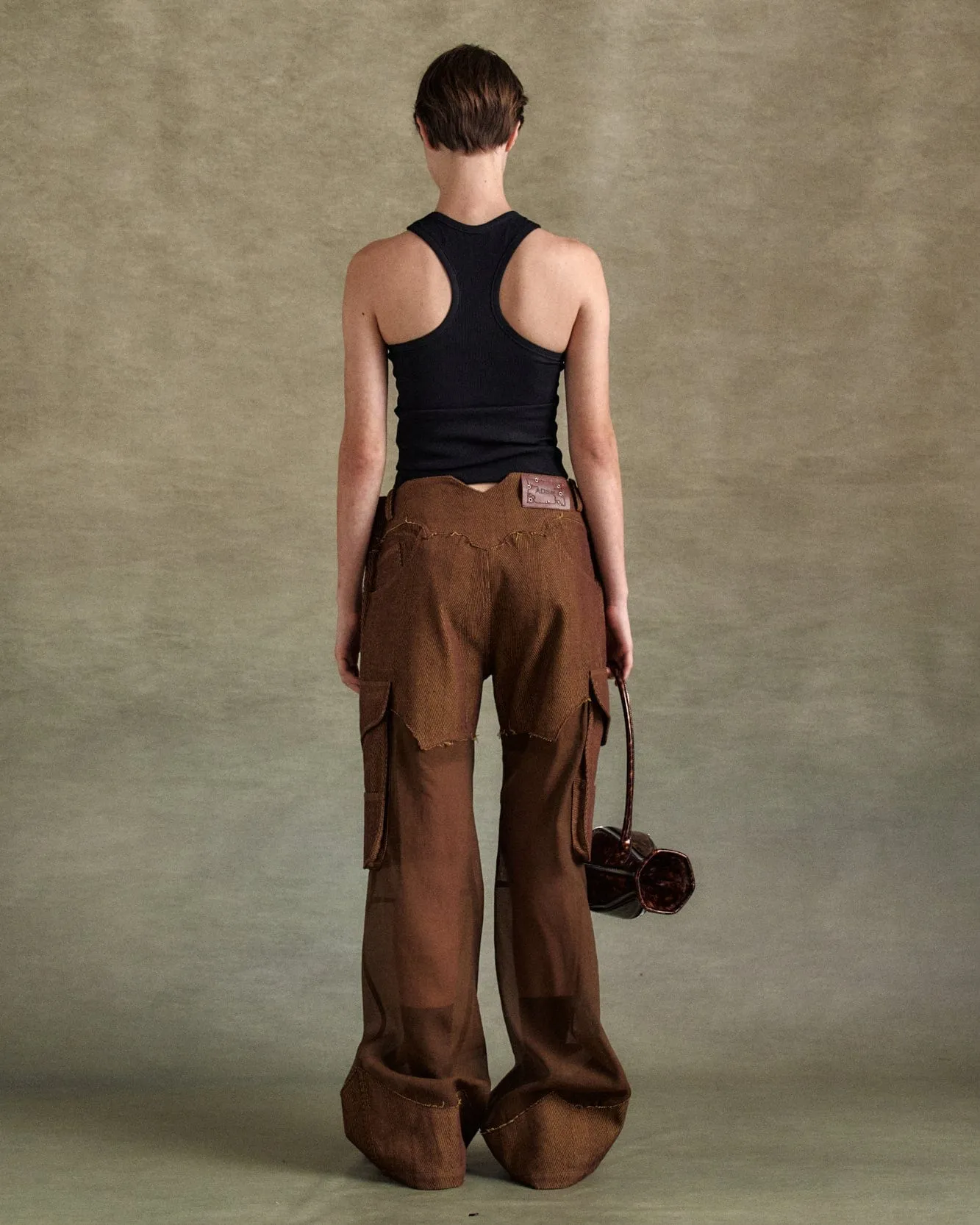 HERRINGBONE SHEER CARGO PANTS apa823w(BROWN) sold by Andersson Bell product image thumbnail 4