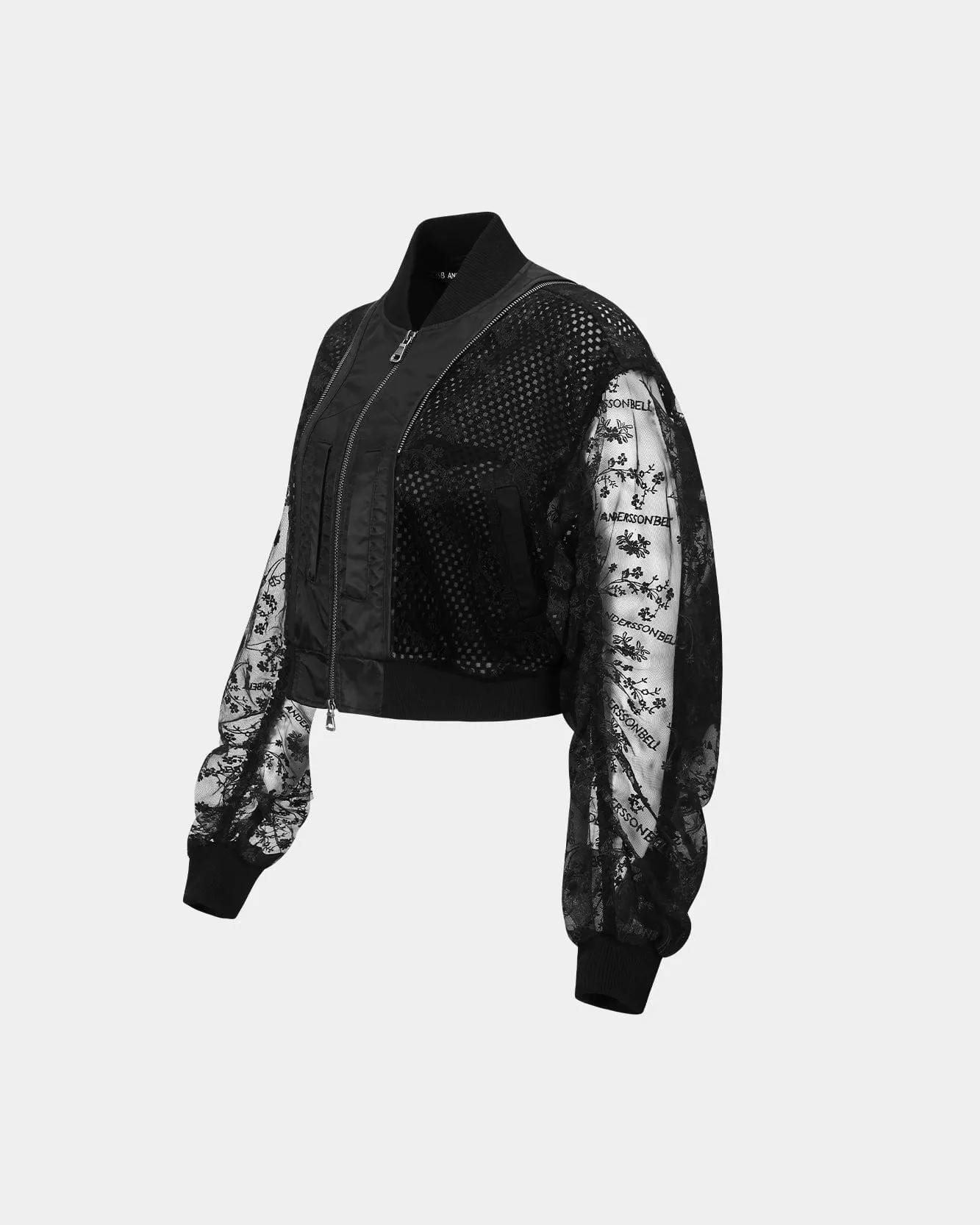 DOUBLE LAYERED LOGO LACE SHORT BOMBER awa702w(BLACK) sold by Andersson Bell product image thumbnail 3