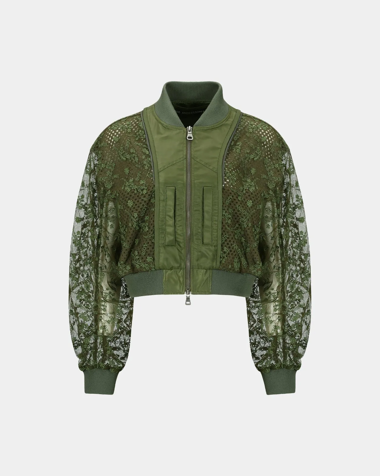 DOUBLE LAYERED LOGO LACE SHORT BOMBER awa703w(BROWN) sold by Andersson Bell product image thumbnail 2