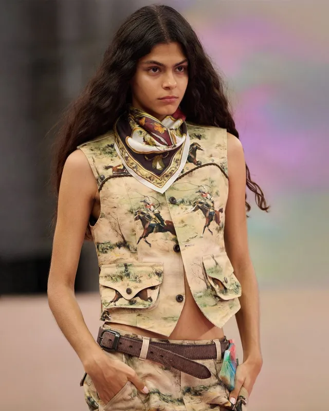 COWBOY PRINTED VEST awa697w(BEIGE) sold by Andersson Bell