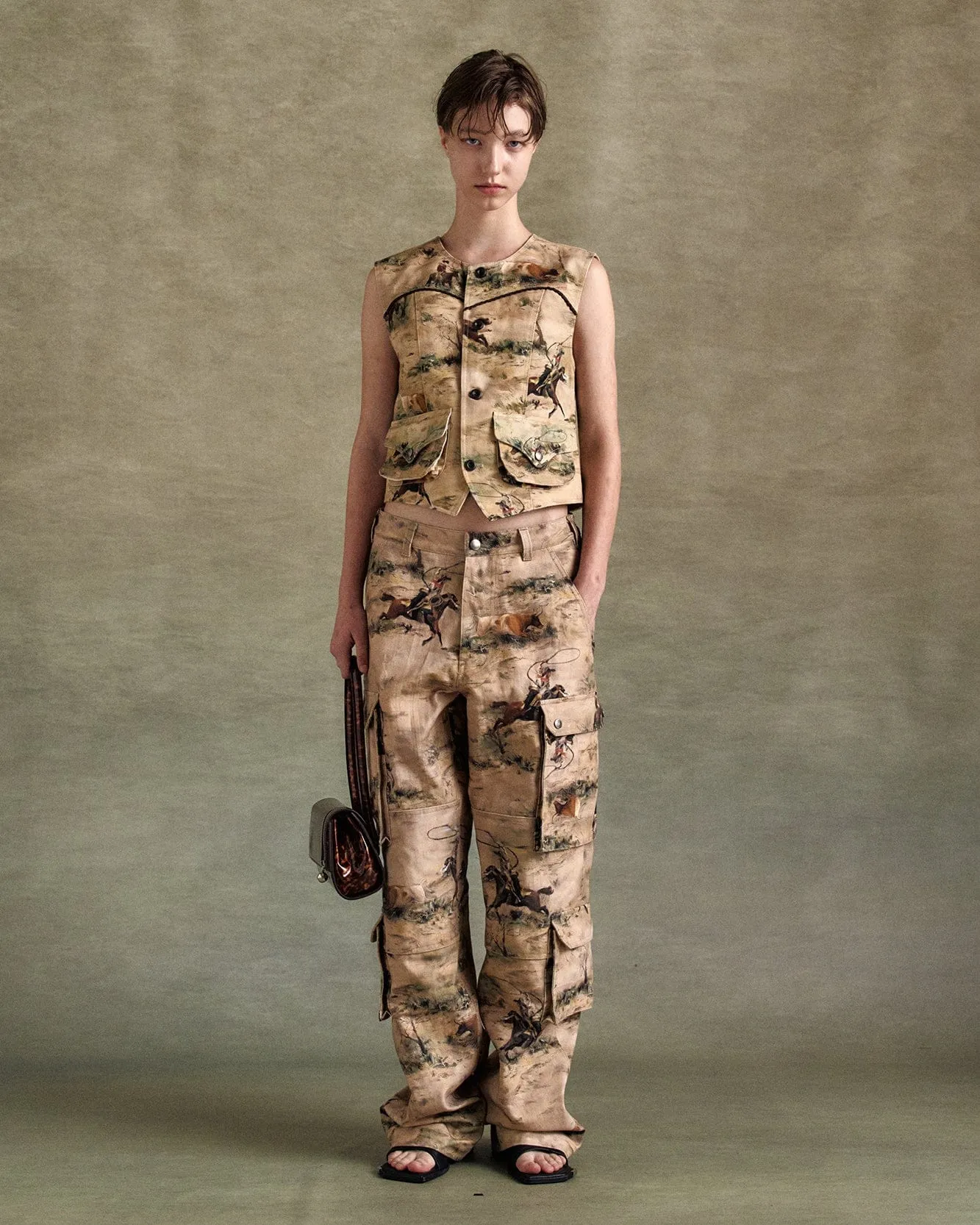 COWBOY PRINTED VEST awa697w(BEIGE) sold by Andersson Bell product image thumbnail 5