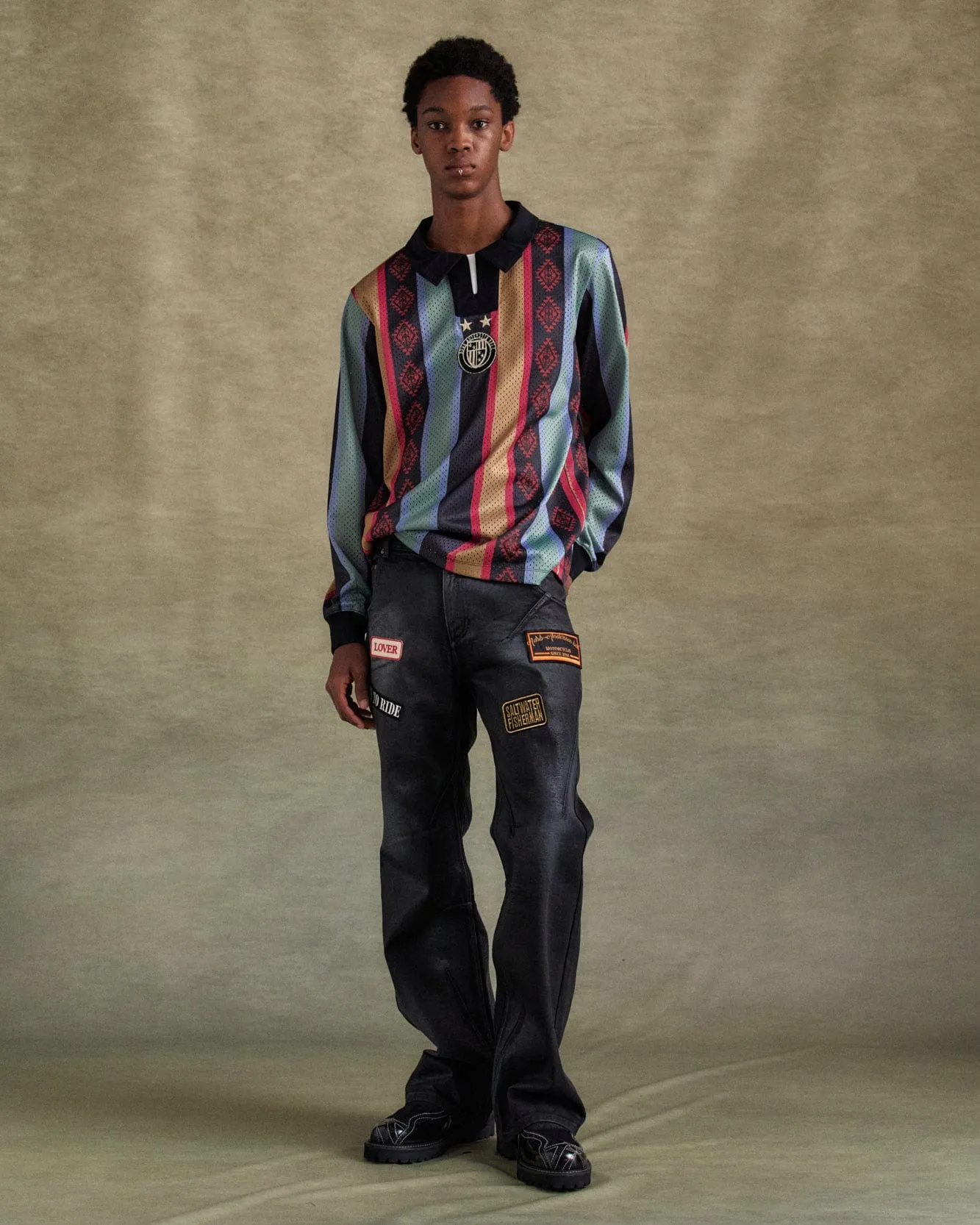 NAVAJO STRIPE L/S T-SHIRTS atb1297m(GREEN/YELLOW/BLACK) sold by Andersson Bell