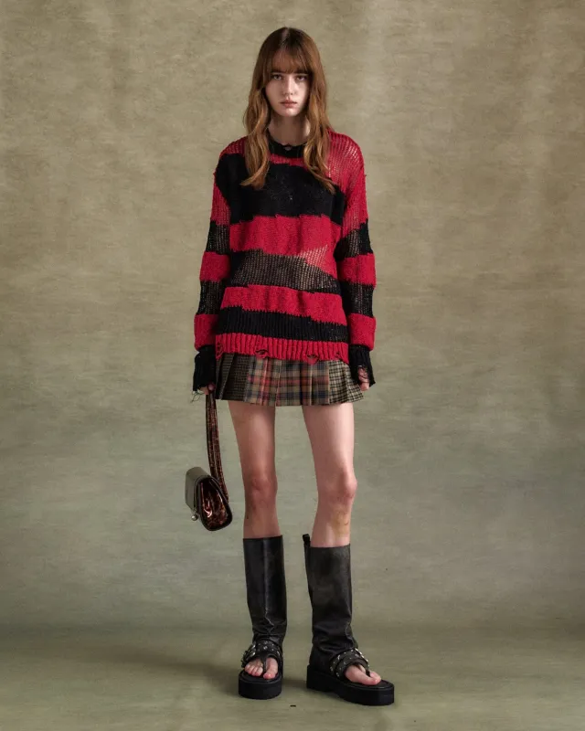 BLACK RED STRIPE CREW-NECK SWEATER atb1284m(BLACK/RED) sold by Andersson Bell