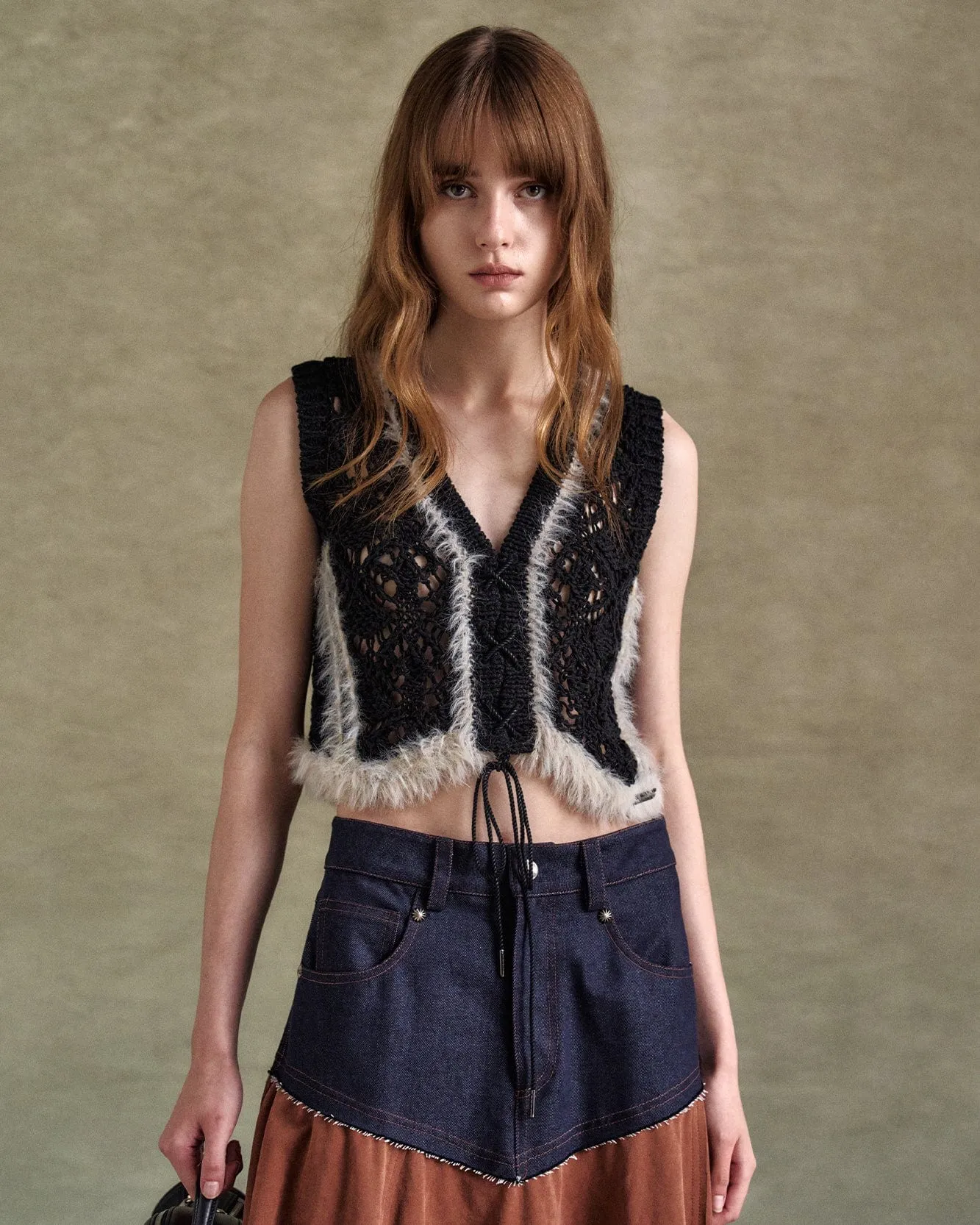 WESTERN LACE-UP KNIT VEST atb1318w(BLACK) sold by Andersson Bell