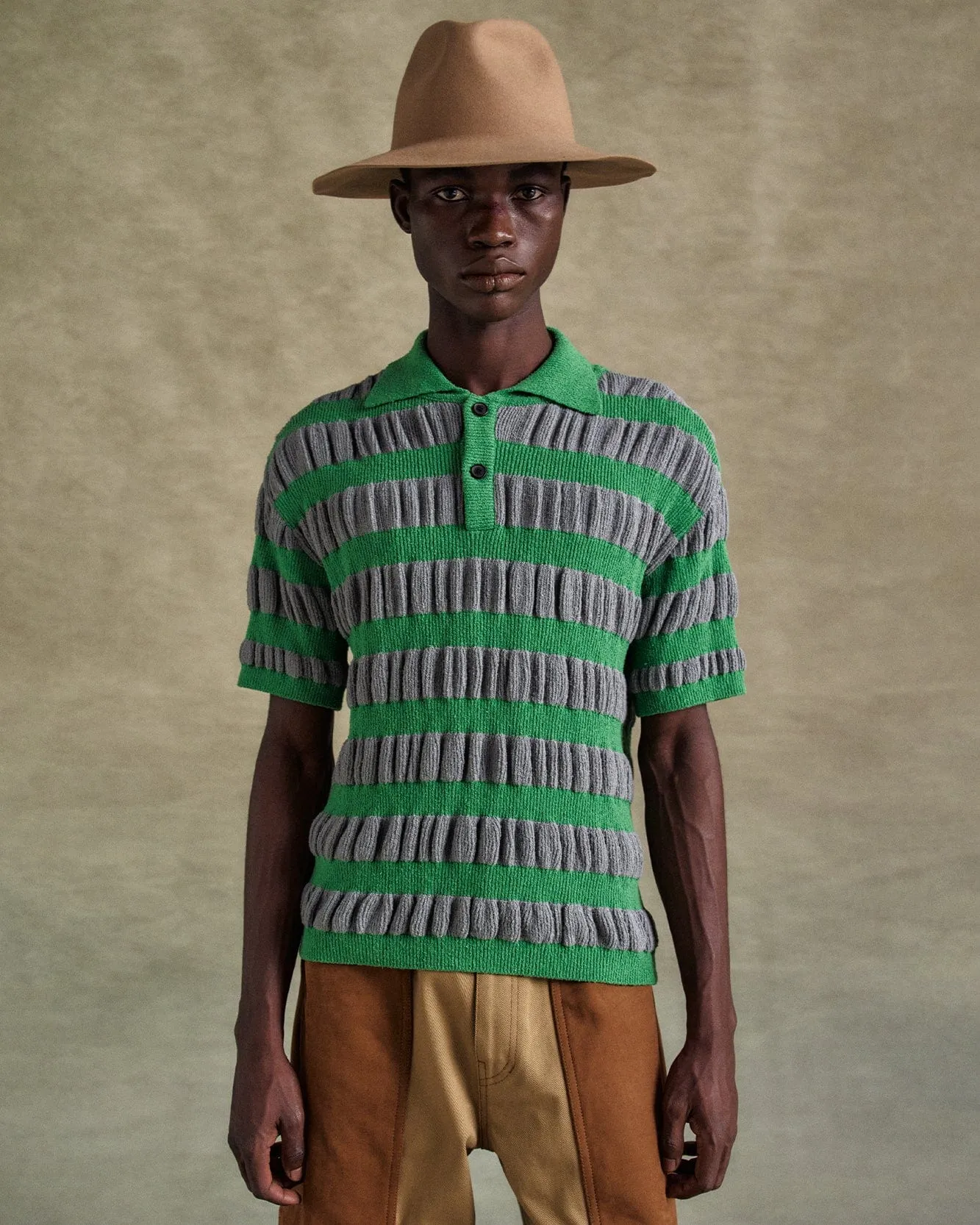 BUBBLE STRIPE POLO SWEATER atb1246m(GREY/GREEN) sold by Andersson Bell