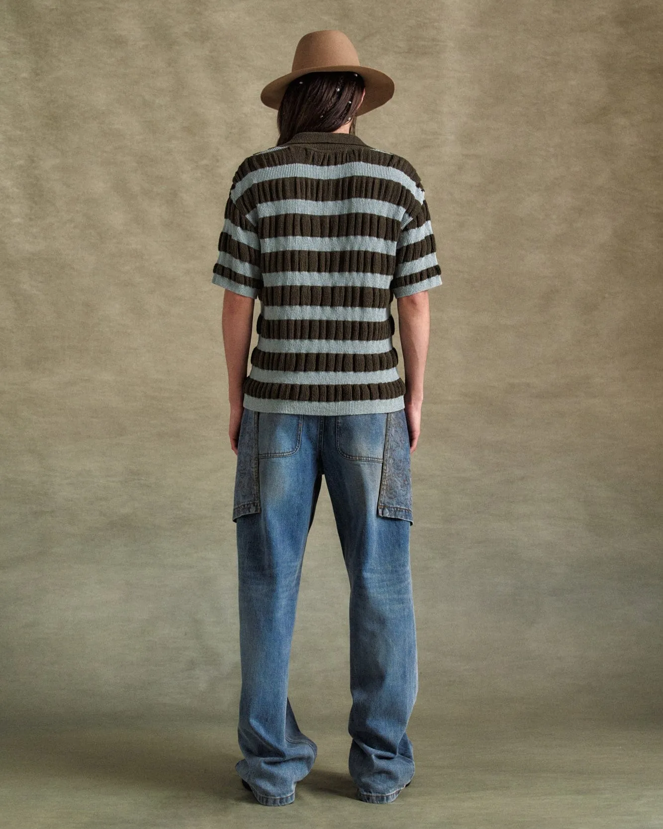 BUBBLE STRIPE POLO SWEATER atb1246m(BROWN/MINT) sold by Andersson Bell product image thumbnail 5