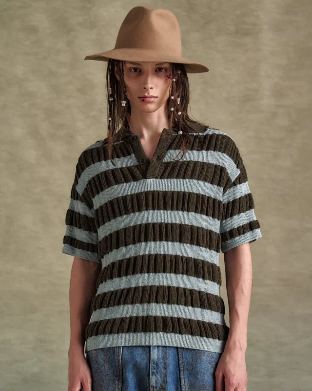 BUBBLE STRIPE POLO SWEATER atb1246m(BROWN/MINT) sold by Andersson Bell