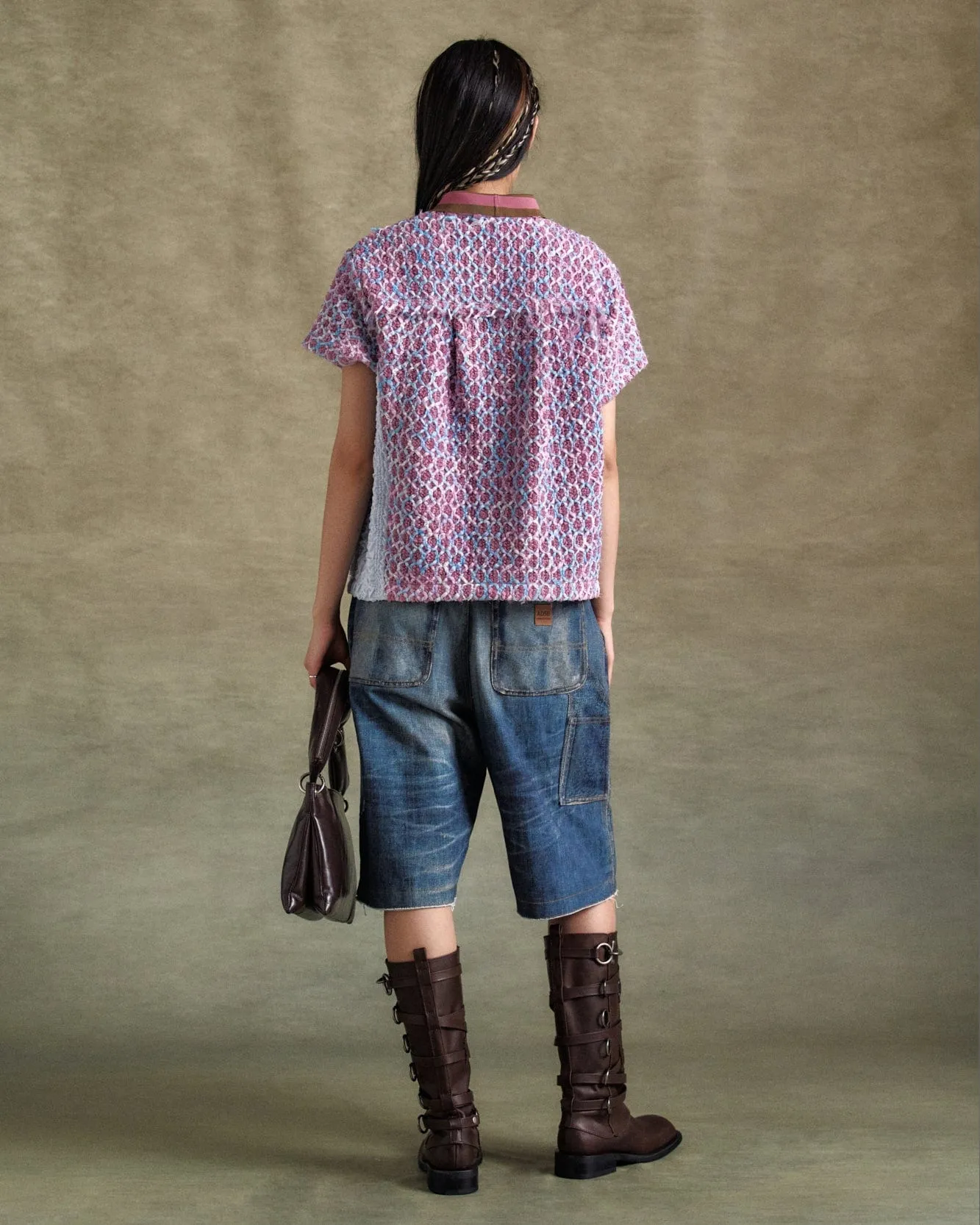 UNISEX DENIM TROMPE L`OEIL DOUBLE KNEE SHORTS apa786u(BLUE) sold by Andersson Bell product image thumbnail 5