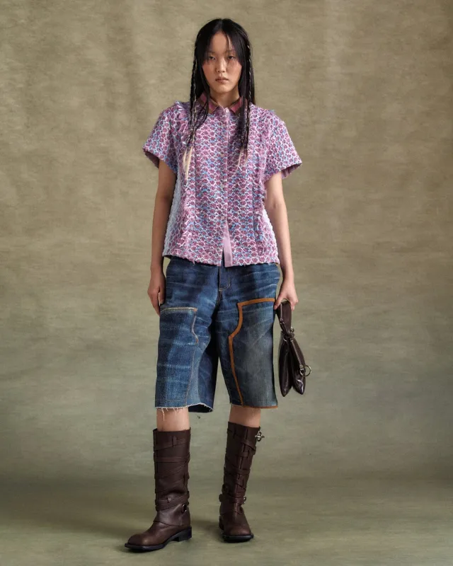 UNISEX DENIM TROMPE L`OEIL DOUBLE KNEE SHORTS apa786u(BLUE) sold by Andersson Bell