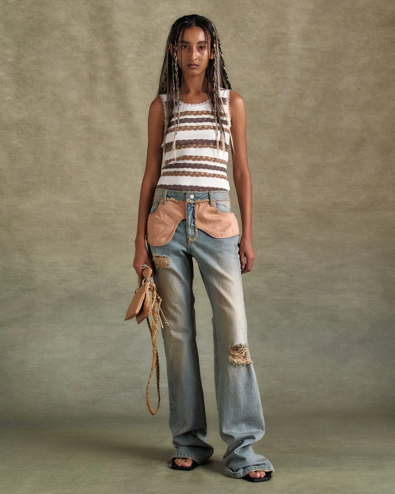 DECONSTRUCTED DIRTY WASH BOOTCUT JEANS apa797w(WASHED BLUE) sold by Andersson Bell product image thumbnail 4