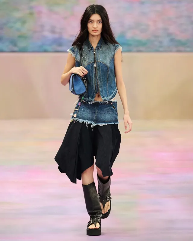 DENIM COMBINATION FAIRY SKIRT apa800w(NAVY) sold by Andersson Bell