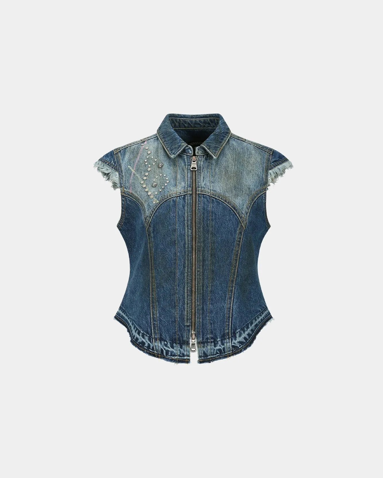 DUSTY DENIM RIVETED CAP SLEEVE VEST atb1300w(BLUE) sold by Andersson Bell product image thumbnail 2