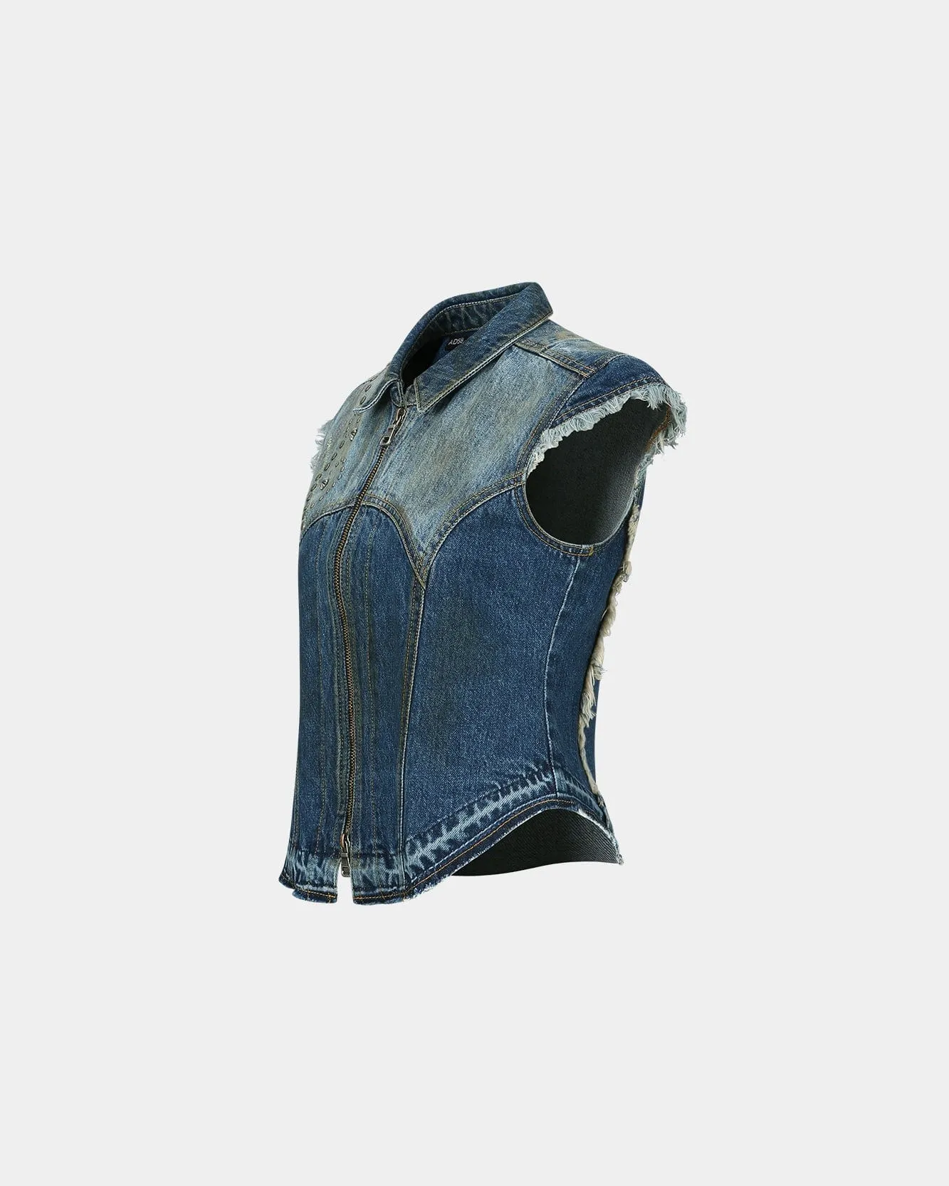 DUSTY DENIM RIVETED CAP SLEEVE VEST atb1300w(BLUE) sold by Andersson Bell product image thumbnail 3