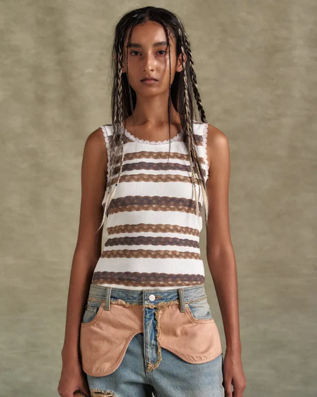 [4/18 Scheduled Delivery] HAIR BRAID STRIPE TANK TOP atb1263w(WHITE) made by Andersson Bell