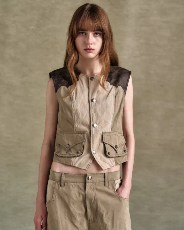 WAXED RAW-EDGE VEST awa704w(BROWN) sold by Andersson Bell