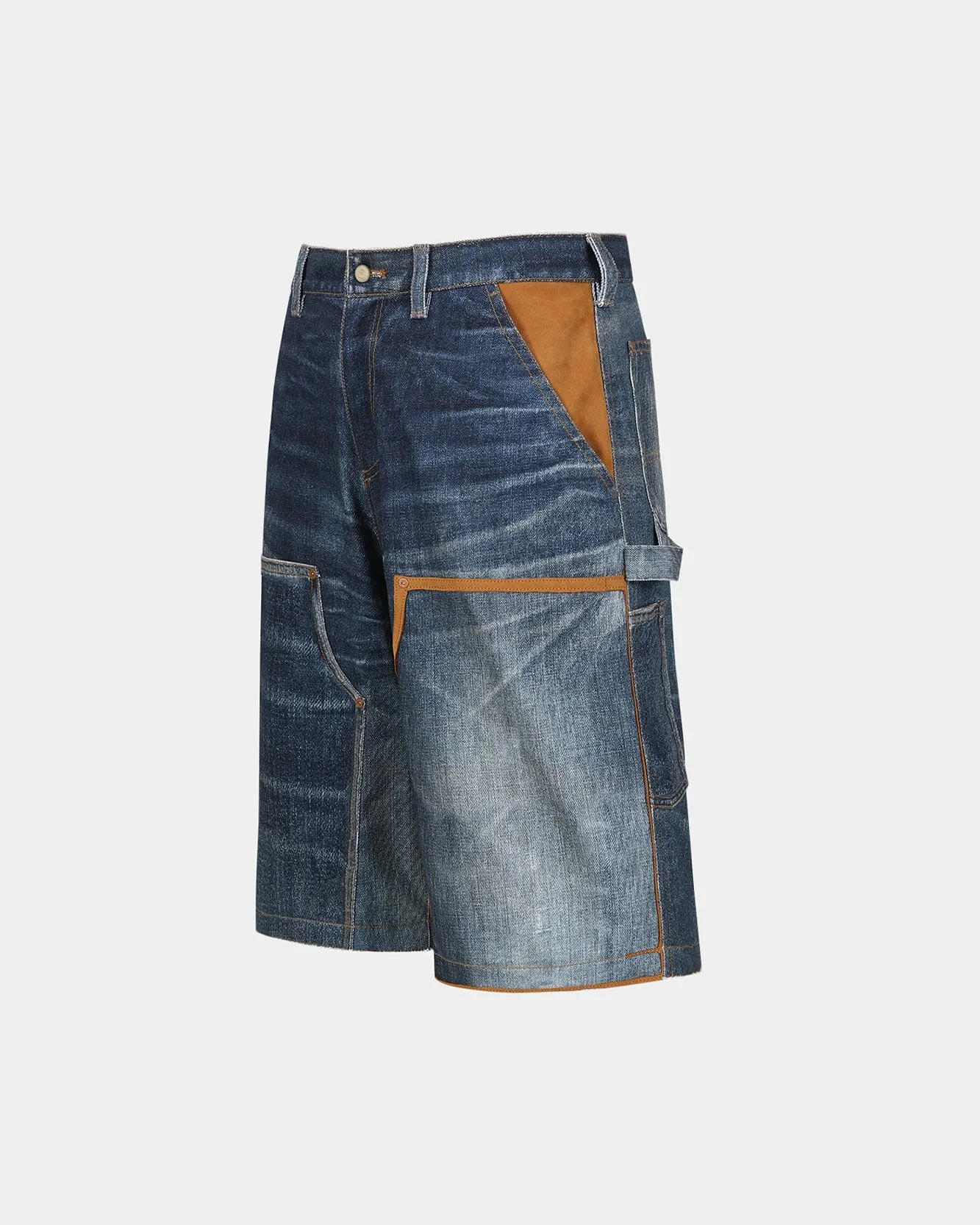 UNISEX DENIM TROMPE L`OEIL DOUBLE KNEE SHORTS apa786u(BLUE) sold by Andersson Bell product image thumbnail 3
