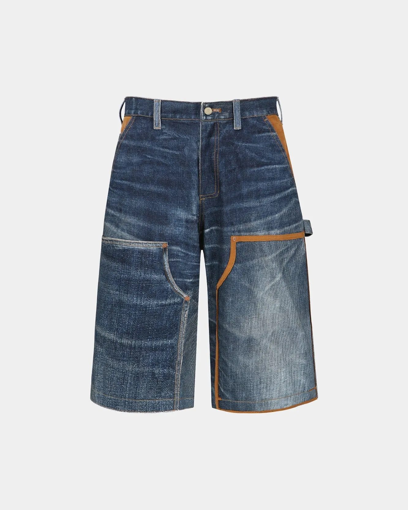 UNISEX DENIM TROMPE L`OEIL DOUBLE KNEE SHORTS apa786u(BLUE) sold by Andersson Bell product image thumbnail 2