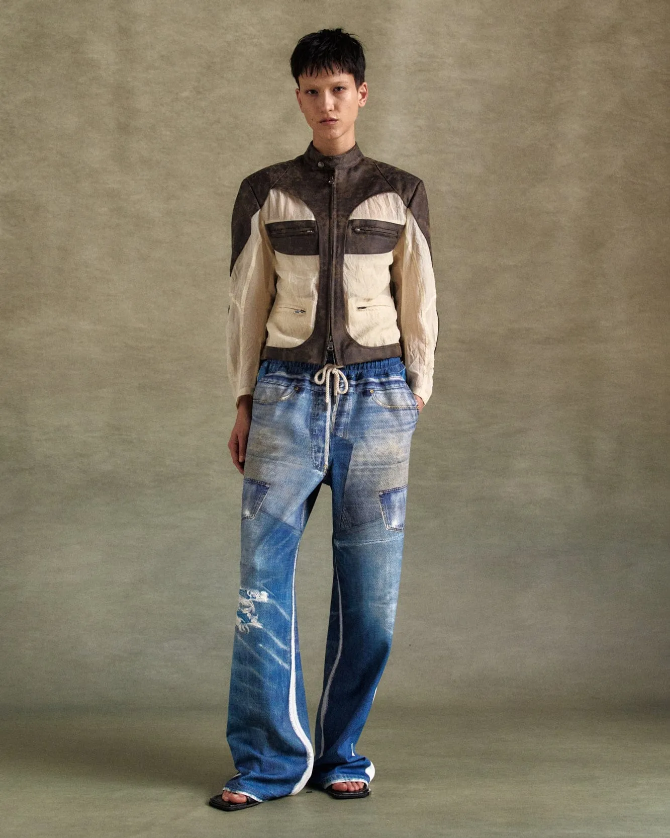 UNISEX DENIM TROMPE LOEIL MESH PANTS apa828u(BLUE) sold by Andersson Bell product image thumbnail 5