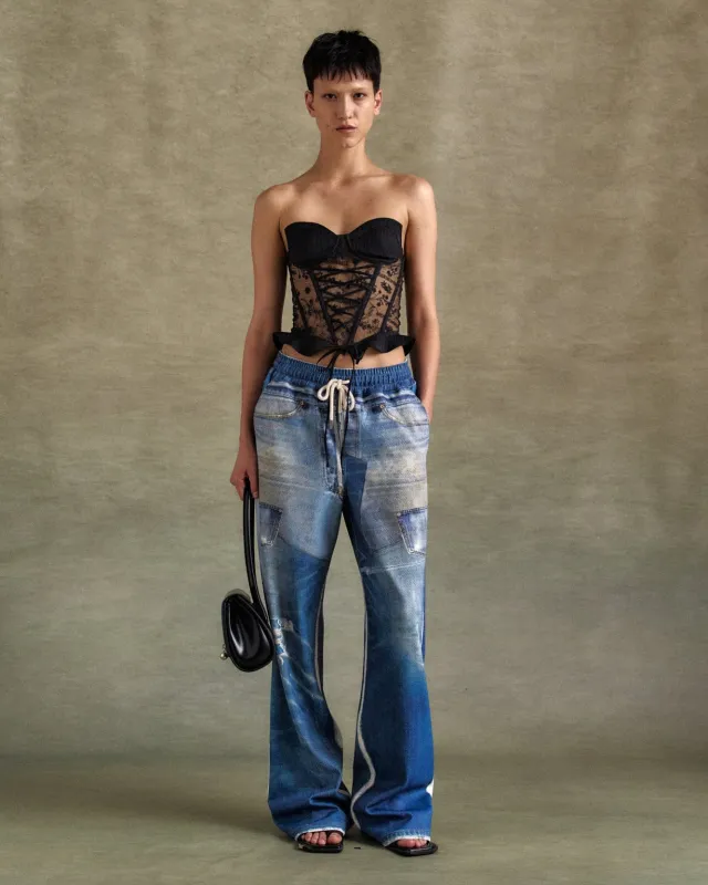 UNISEX DENIM TROMPE LOEIL MESH PANTS apa828u(BLUE) sold by Andersson Bell
