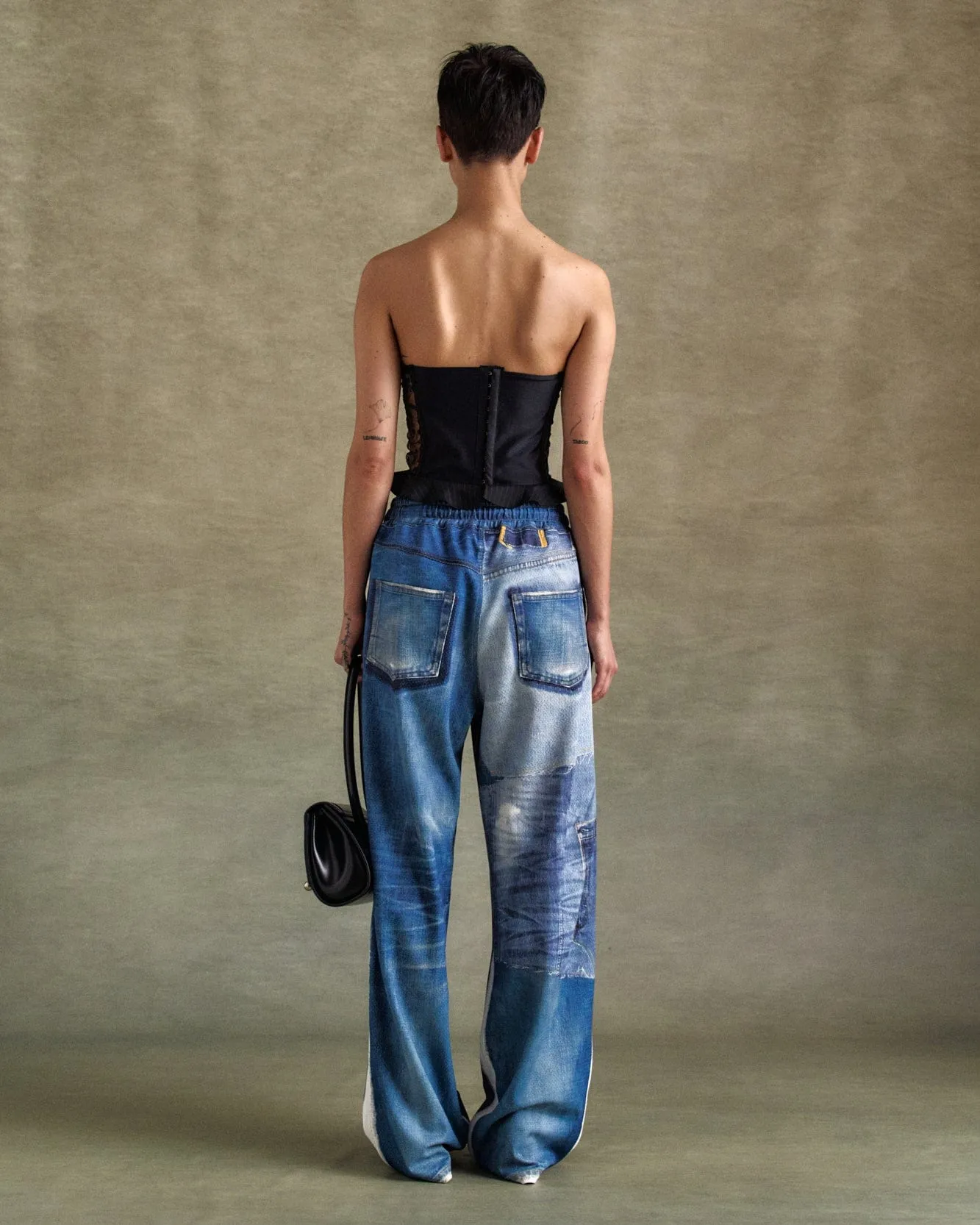 UNISEX DENIM TROMPE LOEIL MESH PANTS apa828u(BLUE) sold by Andersson Bell product image thumbnail 4