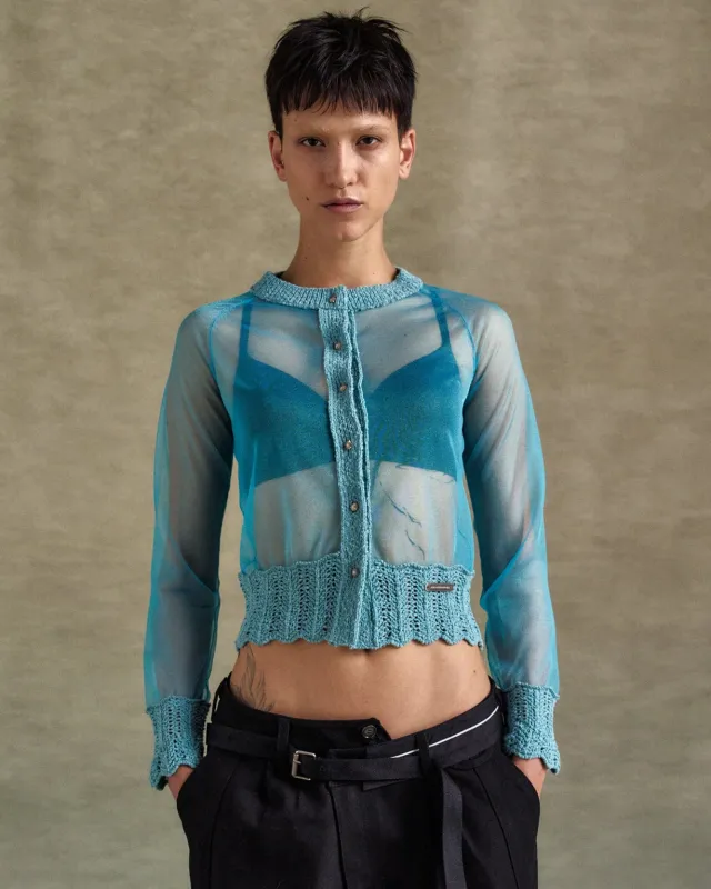 SHEER KNIT CARDIGAN atb1326w(BLUE) made by Andersson Bell