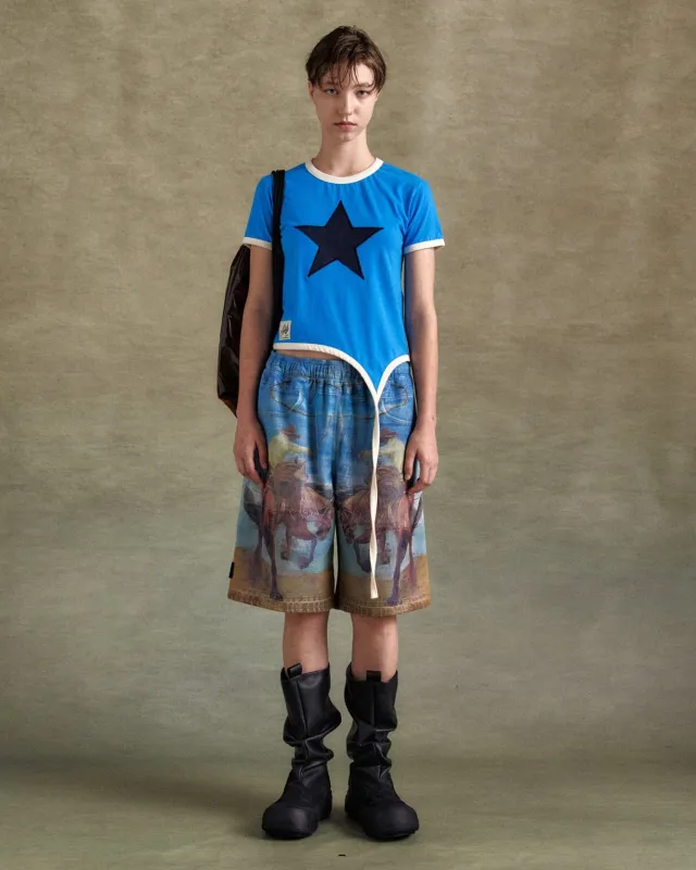 UNISEX DOUBLE LAYER PRINT MESH SHORTS apa819u(BLUE) sold by Andersson Bell