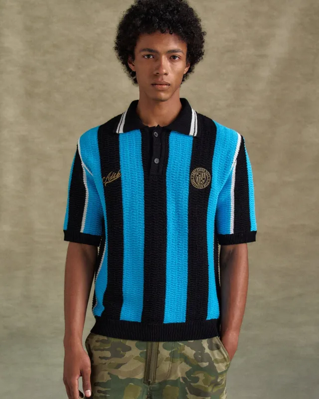 STRIPE SOCCER POLO SWEATER atb1325m(BLACK/BLUE) made by Andersson Bell