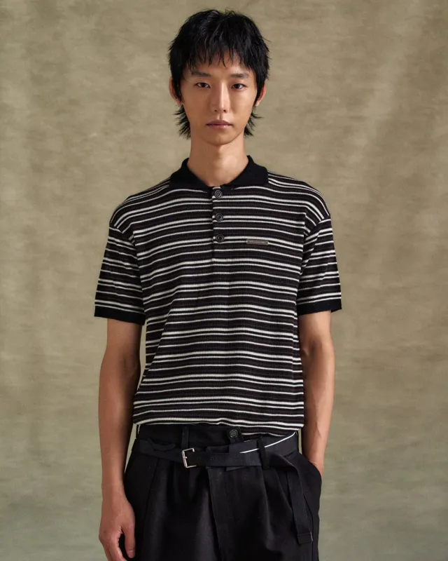 STRIPE POLO SWEATER atb1286m(BLACK/BROWN) sold by Andersson Bell