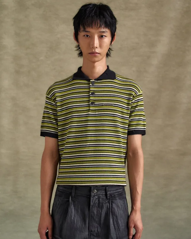 STRIPE POLO SWEATER atb1286m(CHARCOAL/LIME) made by Andersson Bell