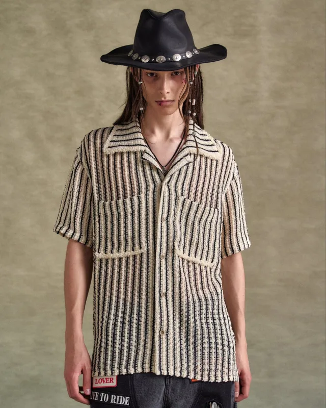 SHEER STRIPE KNIT SHIRTS atb1235m(ECRU) sold by Andersson Bell