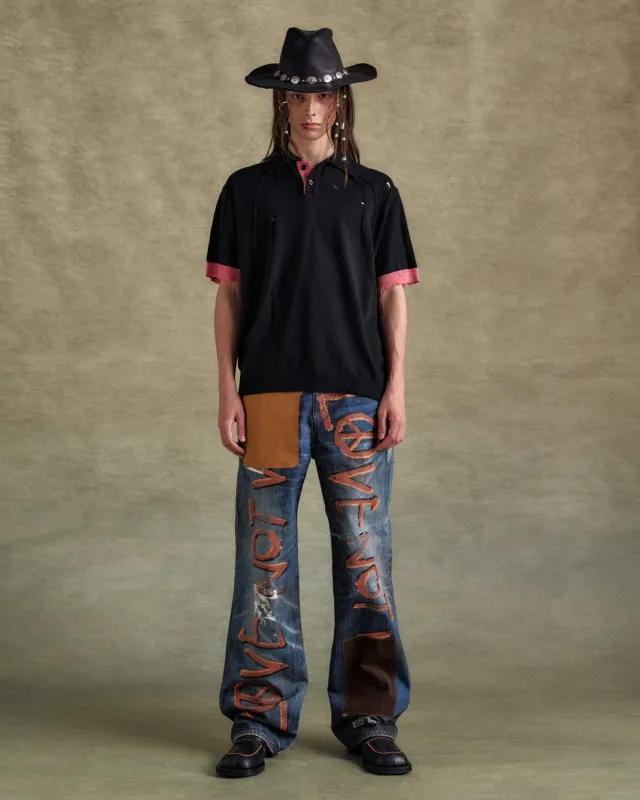 DAMAGED POLO SWEATER atb1243m(BLACK/PINK) made by Andersson Bell