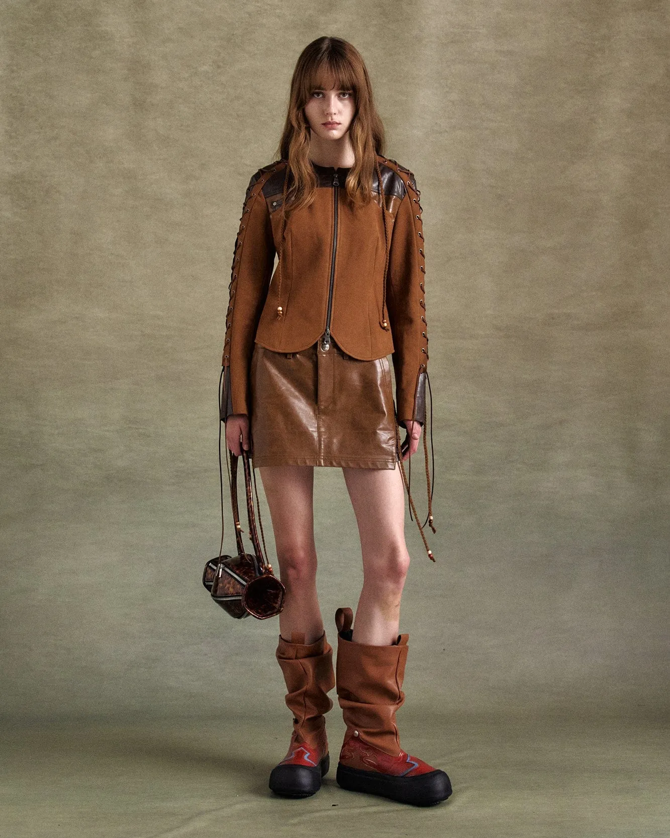 NINA LACE-UP FAUX SUEDE JACKET awa706w(BROWN) sold by Andersson Bell product image thumbnail 5