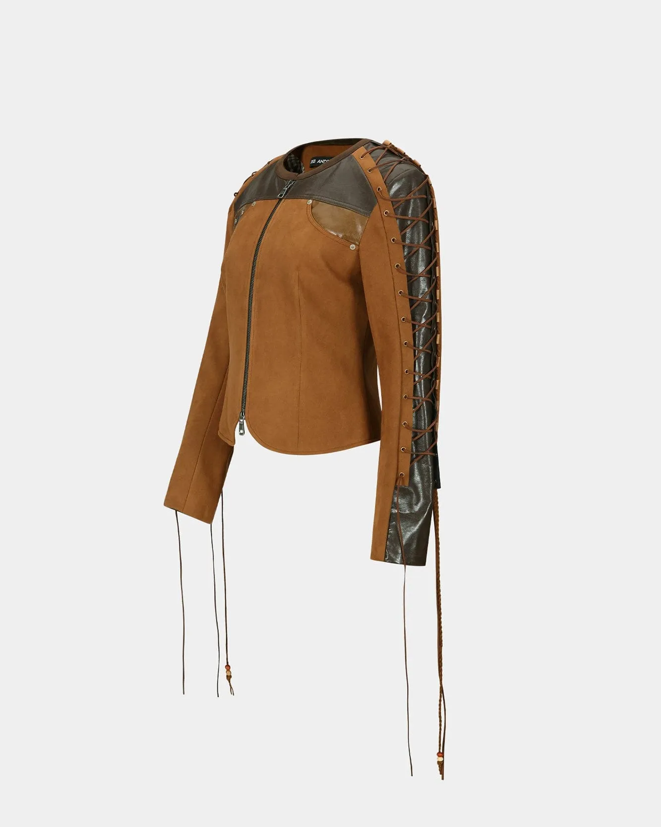 NINA LACE-UP FAUX SUEDE JACKET awa706w(BROWN) sold by Andersson Bell product image thumbnail 3