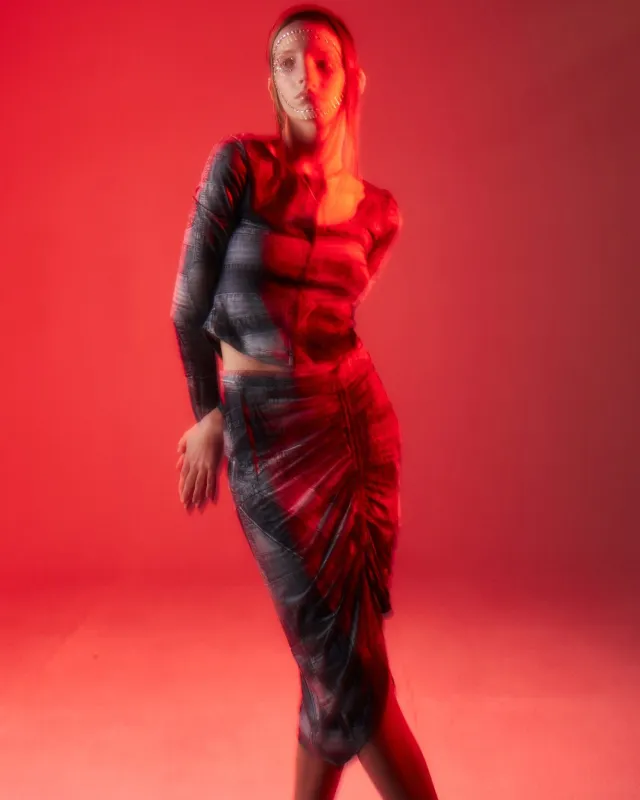 (WOMEN) ANJA PATCH PRINT SKIRT apa652w(BLACK) made by Andersson Bell