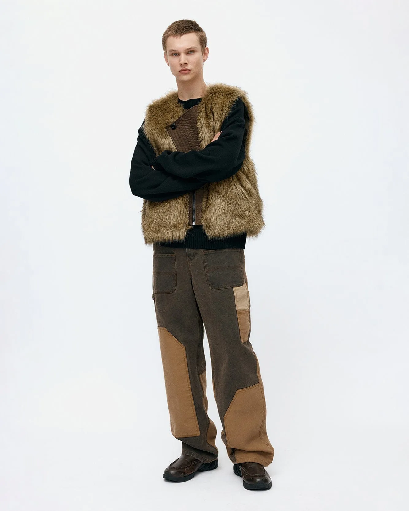 PATCHWORK CARPENTER WIDE-LEG JEANS apa839m(BROWN) sold by Andersson Bell