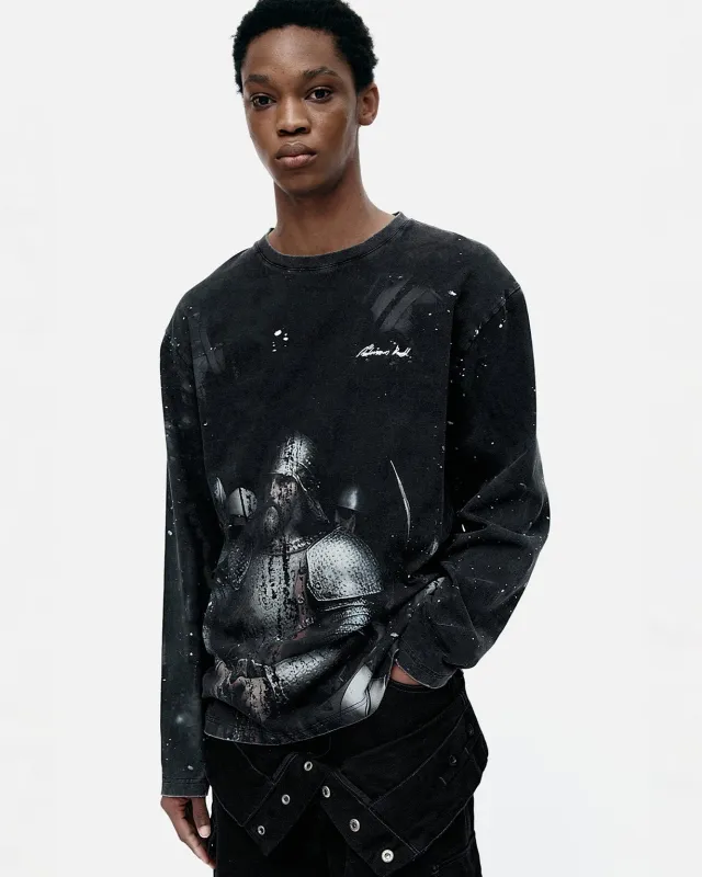 UNISEX KNIGHT PRINTED LONG SLEEVE T-SHIRT atb1377u(CHARCOAL) sold by Andersson Bell