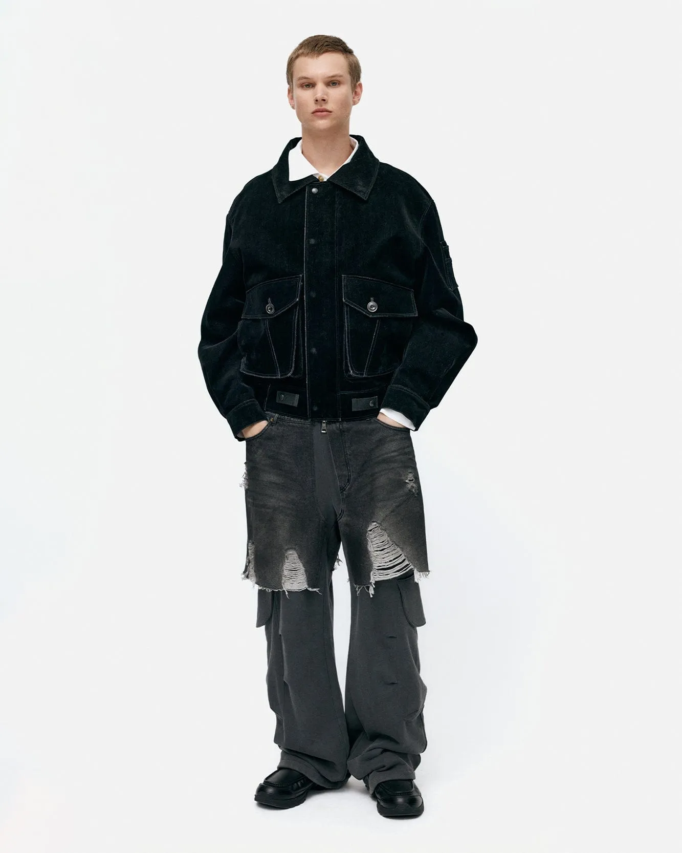 UNISEX RUGGED DENIM-INSET SWEATPANTS apa861u(BLACK) sold by Andersson Bell